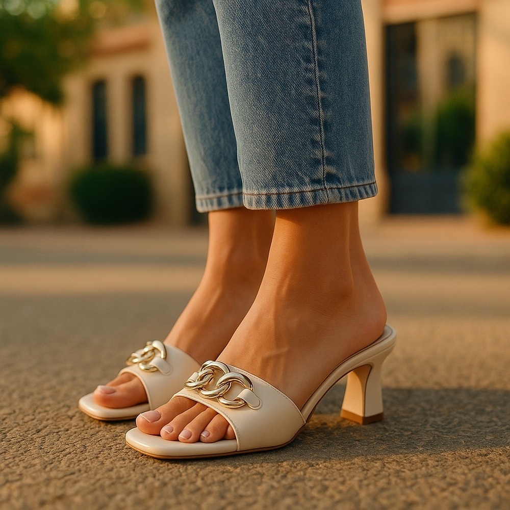 ✨ The Drop White Mules with Silver Chain | Size 7.5 - Picture 8 of 8